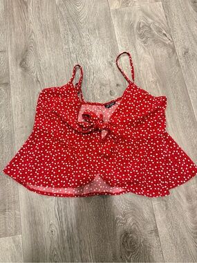 SHEIN Red Heart Print Tie-Front Tank Top